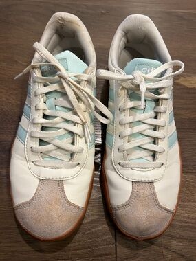 Adidas VL Court Base Sneakers JI1767 Shoes White Turquoise Women’s Size 8 -wear